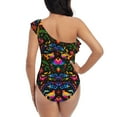 thumbnail image 5 of Easygdp Mexican Flower Traditional1 Women's One Shoulder Ruffle Monokini Bathing Suits with Removable Chest Pad, Quick Drying - XX-Large, 5 of 8