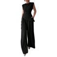 thumbnail image 6 of Stichou Womens Summer 2 Piece Outfit Set Dressy Casual Sleeveless Tank Tops Crew Neck Wide Long Leg Pants with Pockets Black S, 6 of 8