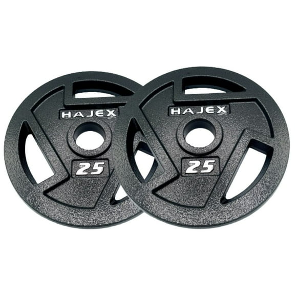 HAJEX Olympic Tri Grip Cast Iron Weight Plates 2 inch - (2.5LB, 5LB, 10LB, 25LB, 35LB, & 45LB), Single & Pairs