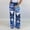Blue, variant on Idoravan Women's Plus Size Pants Fashion Women Casual Butterfly Printing Trousers High Waist Wide Leg Slim Straight Beach Pants