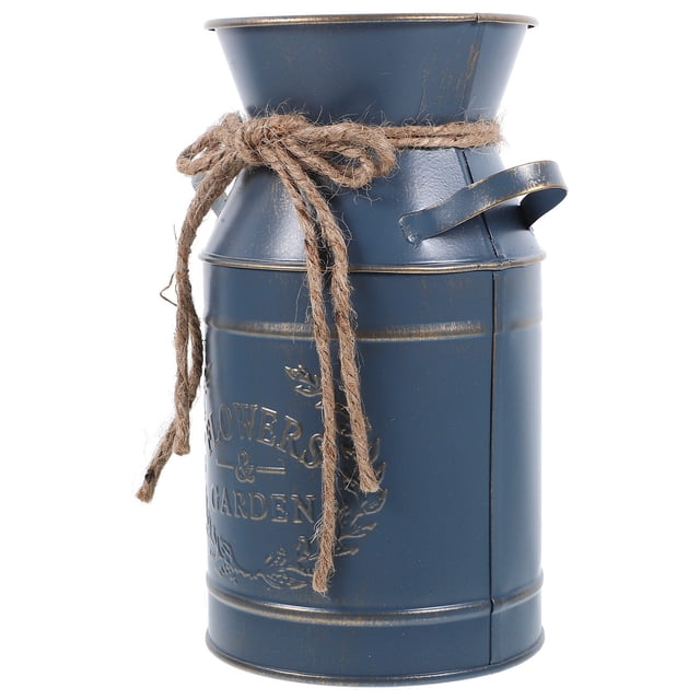 FENGGUIQU Jarra De Metal Galvanizado Azul Estilo Rústico Para Arreglo De Flores Y