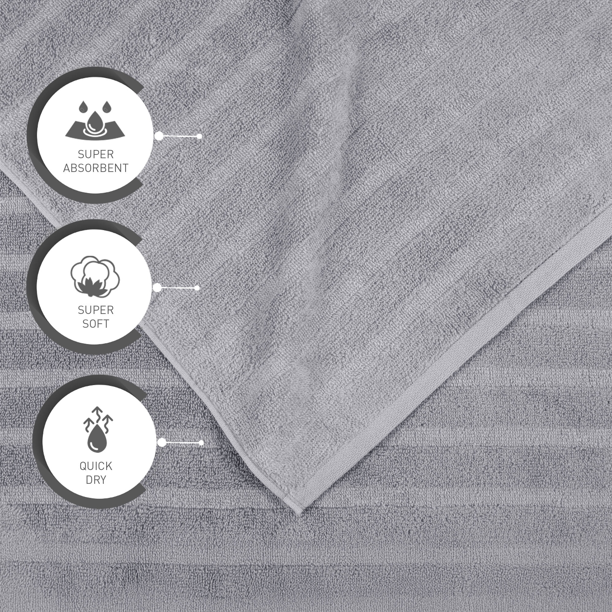 Everyday Home by Trident Quick Dry 4 Bath Towels, 100% Cotton , lightweight,Soft, Absorbent, Bathroom Towels, 4 Bath 27"x54", Charcoal