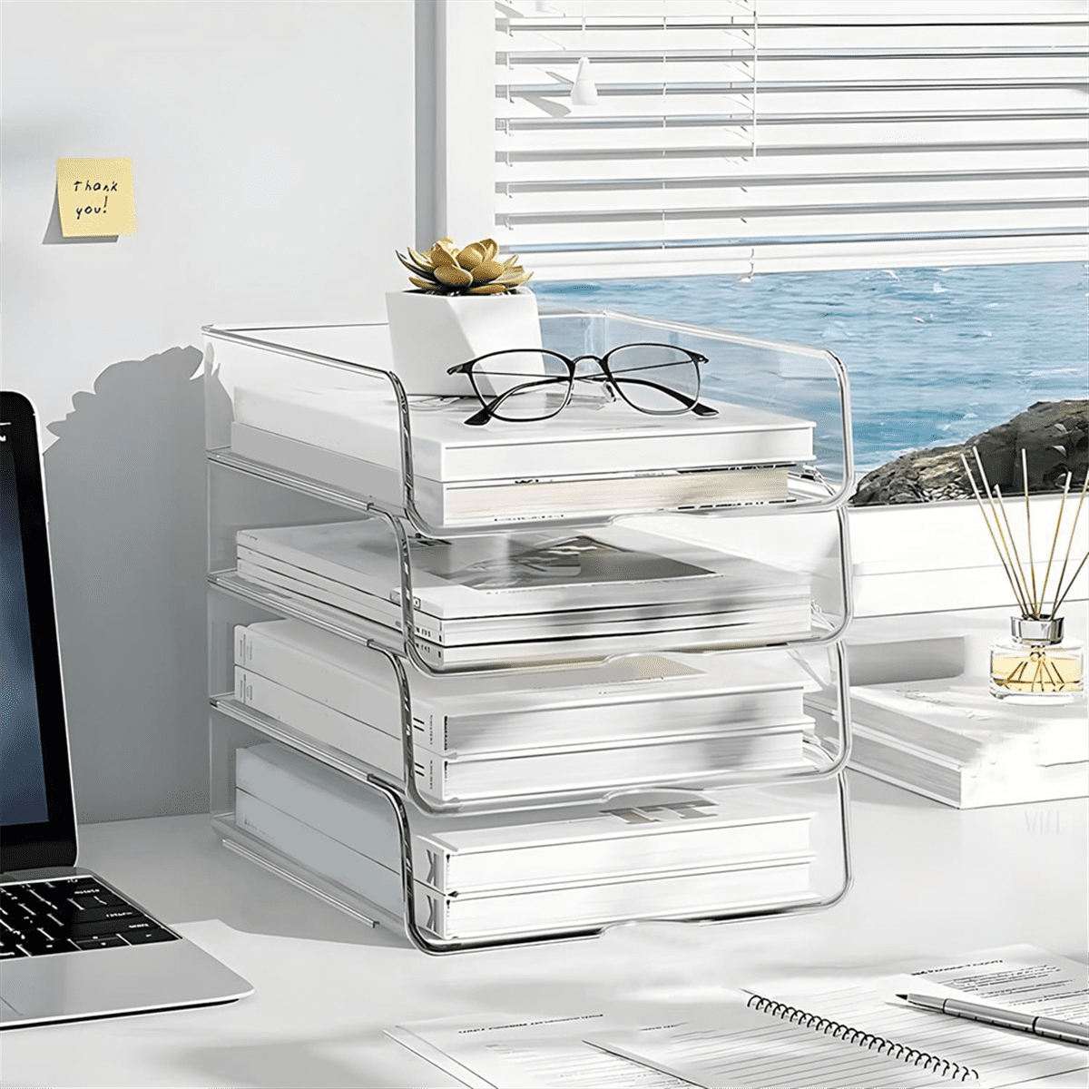 4-Tier Paper Organizer for Desk, Stackable Desk Organizer Paper Tray, Desk Accessories & Workspace Organizers