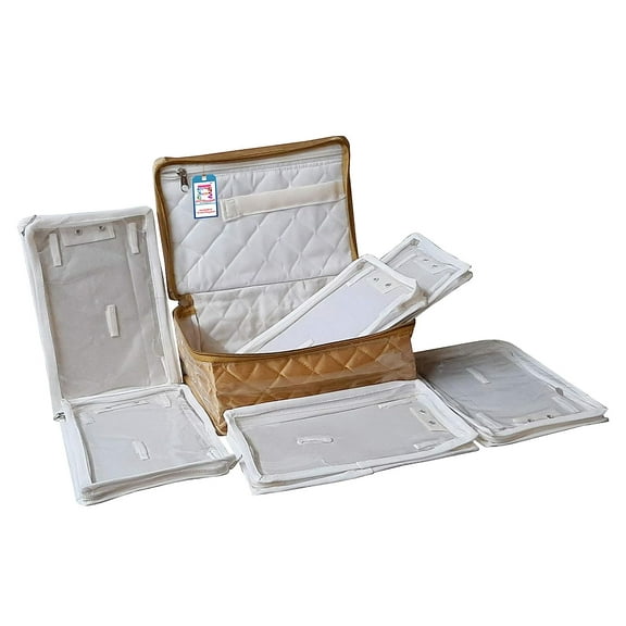 atorakushon Satin Makeup Jewelery Kit Organizer Locker Box Pouch for Necklaces Earring Ring Cosmetic Travel Storage Case for Women Girls Wedding Gift Golden