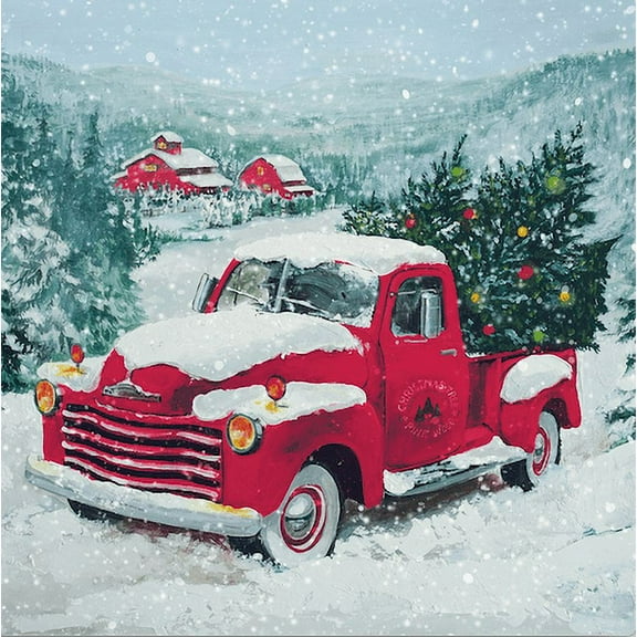 SNOWY RED TRUCK 40pcs Cocktail Napkins, Christmas Red Truck Napkins, Christmas Paper Napkins for Decoupage, Decorative Paper Napkins, Christmas Cocktail Napkins Disposable