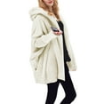 thumbnail image 2 of Women'S Solid Color Long-Sleeved V-Neck Hooded Jacket Casual Loose Plush Buttonless Jacket White M, 2 of 7