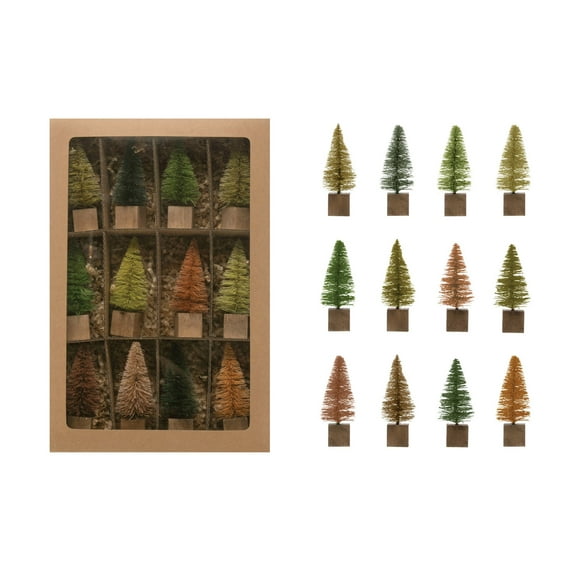 Harvest Sage Orange Green Bottle Brush Trees 7.5 x 11 Acrylic Decorative Tabletop Figurine Set 12