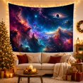 thumbnail image 3 of Ringed Planet Above Luminous Cosmic Peaks, Mystical Fantasy for Astronomy Fans, Space Landscape Art, Housewarming Gift, Tapestry Wall Hanging for Living Room and Studio, 3 of 7
