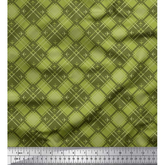 Soimoi Moss Georgette Fabric Diagonal Check Print Sewing Fabric Yard 42 Inch Wide