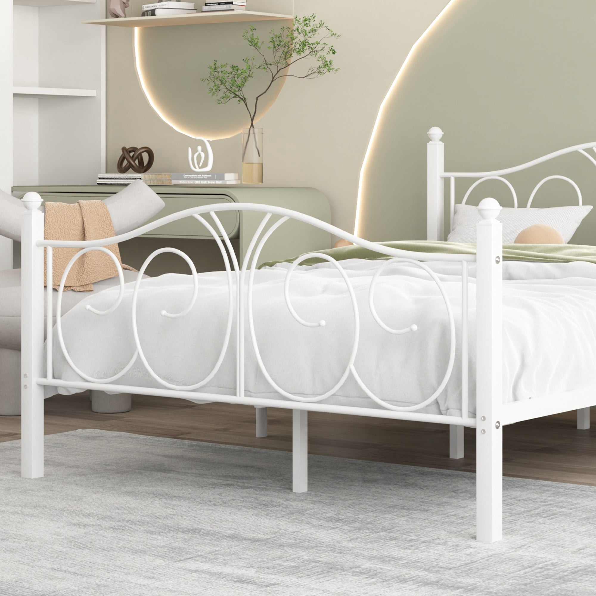 VECELO Queen Metal Bed Frame with Headboard and Footboard, Heavy Duty Slat Support Platform Frame for Bedroom, No Box Springs Needed, White