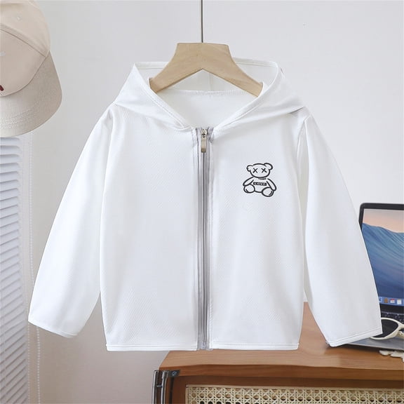 Bnwani Toddler Shirts Long Sleeve White Hooded Sunscreen Thin Tops 3-4t