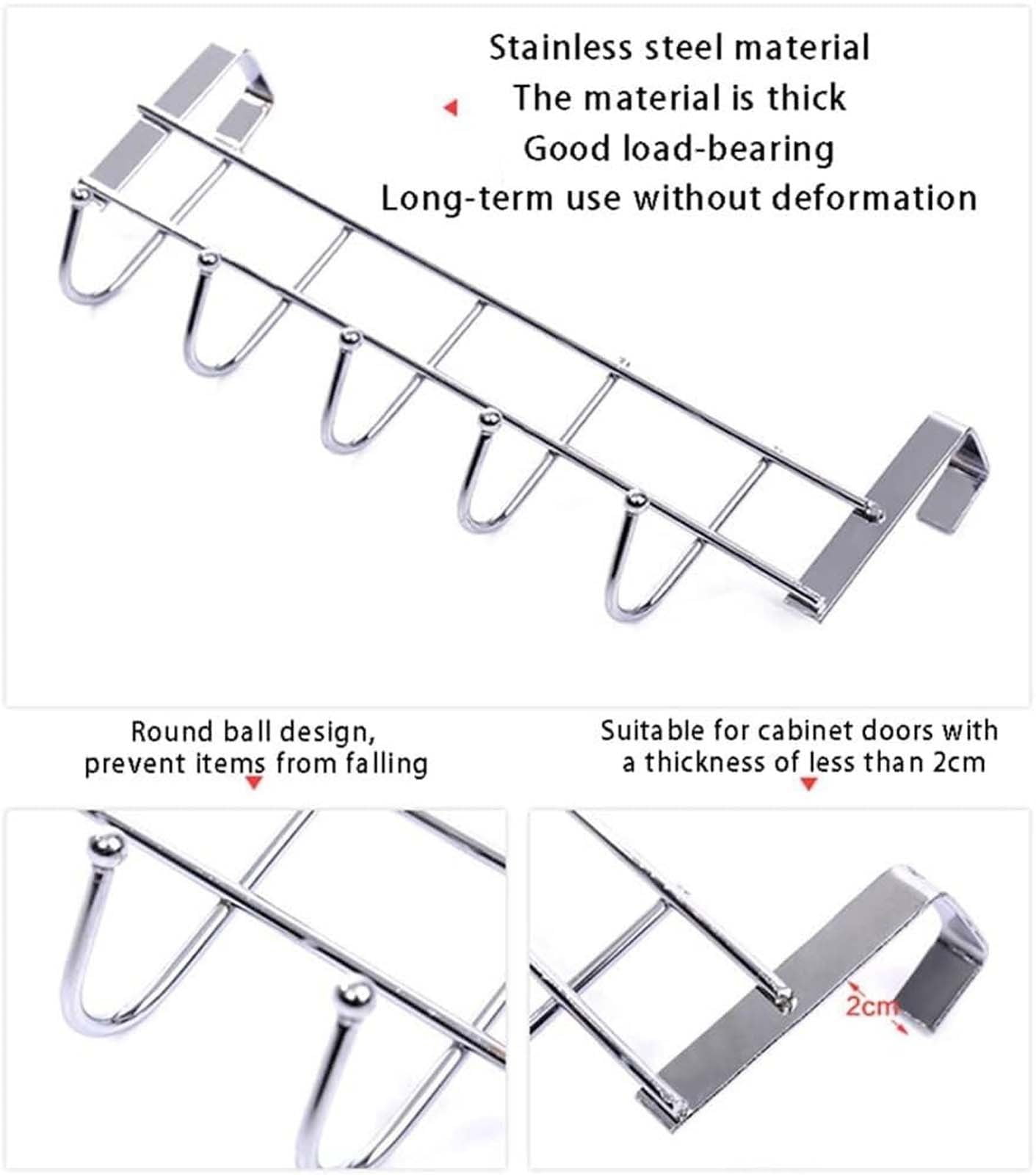 Over The Door Hooks, Over The Door Hanger, Heavy Duty Stainless Steel Over The Door Towel Rack Hooks for Hanging Clothes, Garment, Coat, Hats, Bag, Robe - 1Pc, Durable 5 Hooks(Silver1,9.7x2.1x3.5")