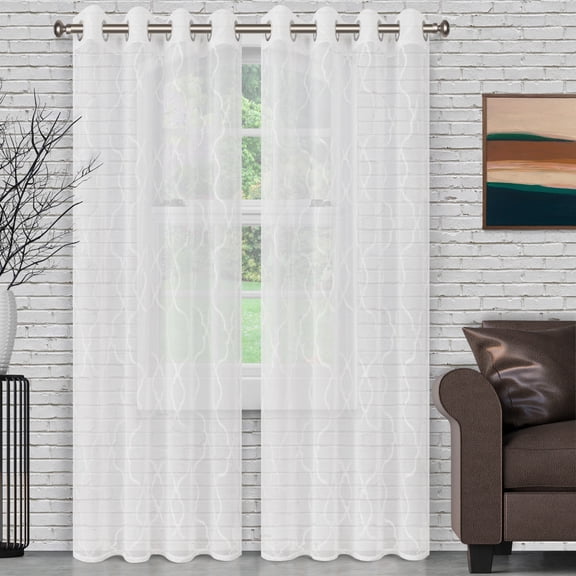 Superior Lattice Sheer Curtain Set of 2, 42" x 84", White