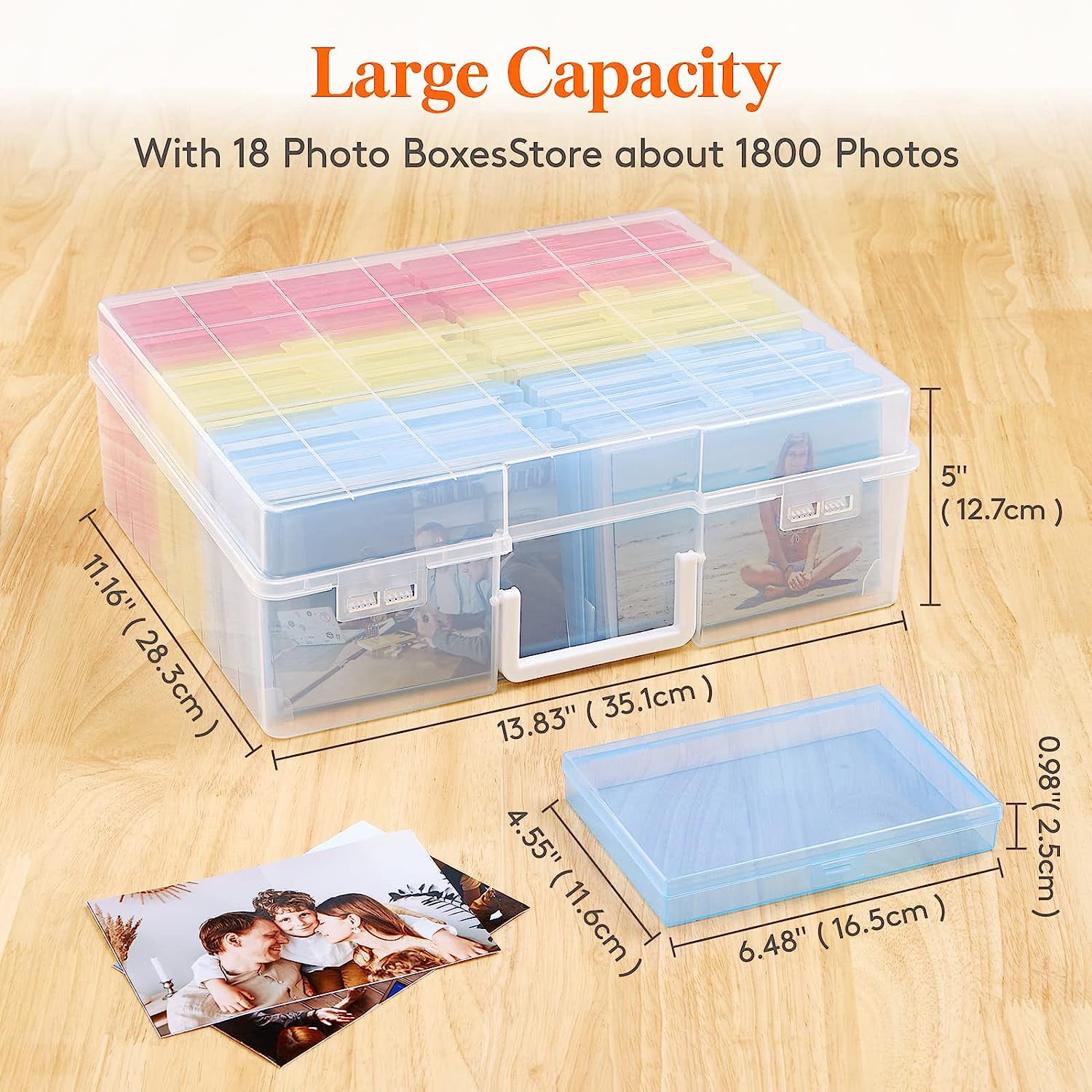 Photo Storage Box 4x6, 18 Inner Extra Large Organizer Acid-Free Photo  Keeper Storage Case, Plastic Craft Storage Box for Stickers Stamps Seeds  (Clear