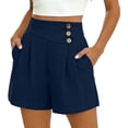 thumbnail image 3 of Kinrui Tailored Shorts for Women with Pockets Casual Dressy Pleated Chino Shorts Wide Leg High Rise Bermuda Shorts Navy XL, 3 of 9