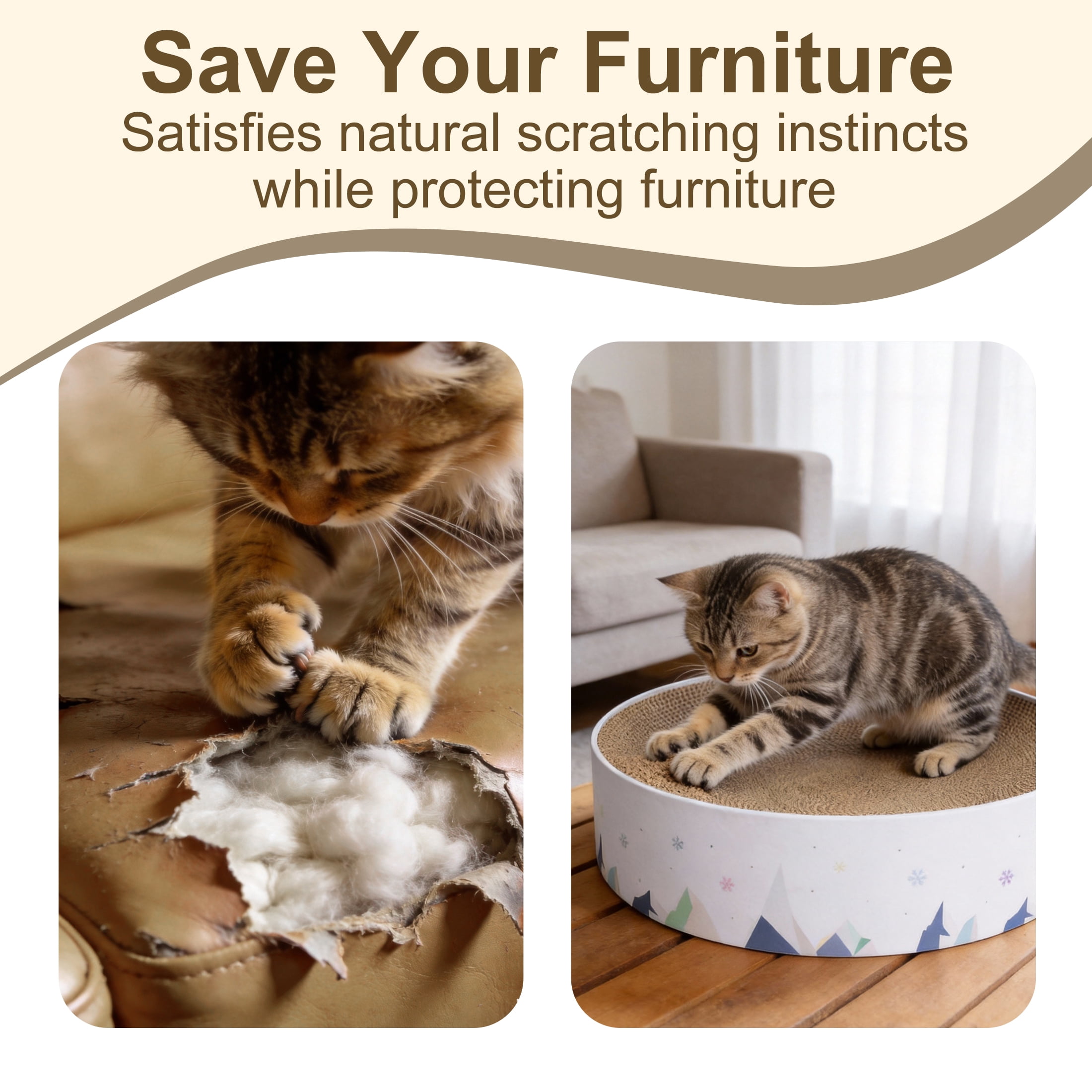 GARITIN Cat Scratcher Cardboard, 2 in 1 Round Cat Scratch Pad, Cat Scratcher Bowl for Indoor Cats/Kittens Grinding Claw, Durable Cat Scratch Board, Furniture Protecter
