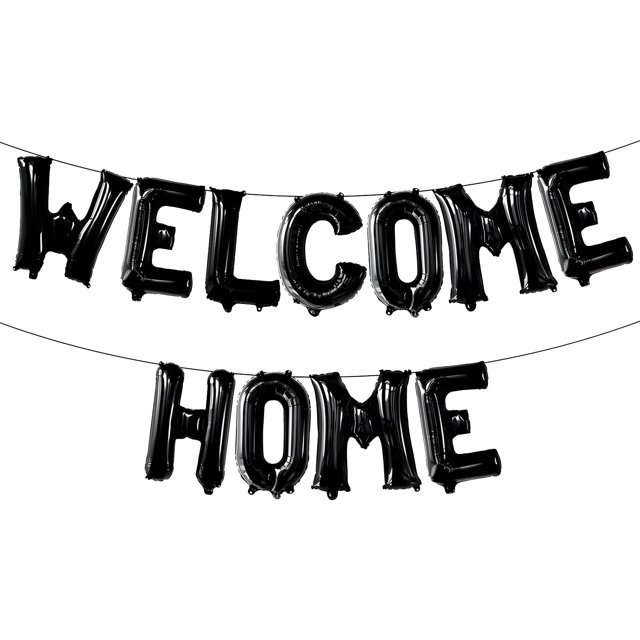 Banderín con forma de globo Antwhale Welcome Home, 40 cm, papel de aluminio, color negro