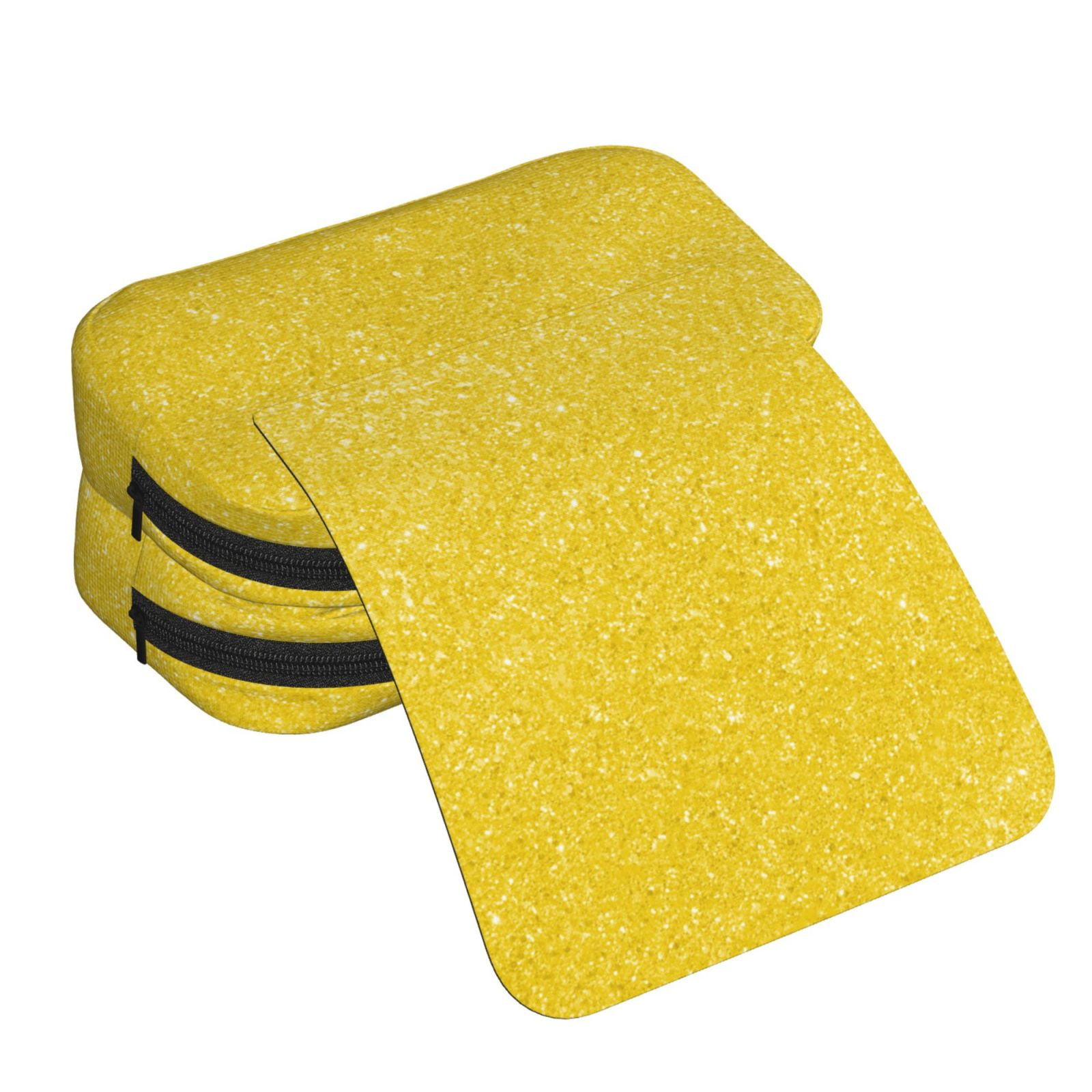 Rateoe Yellow Glitter Pattern Double Clamshell Pen Case, Storage Organizer with Two Zipper Compartments– Holds Up to 50 Pencils & Pens