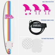 Barbie Signature 8ft Surfboard by Wavestorm | Soft foam Surfboard for Kids and Adults | Graphic top Deck with high Density Slick Bottom | White and Pink Color | Leg Leash and Fin Set Included