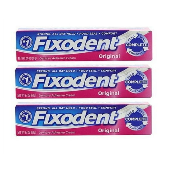 Fixodent Denture Adhesive Cream Original: 3 Packs of 2.4 Oz - Sms10