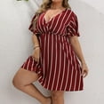 thumbnail image 4 of Casual Dresses For Women, Plus Size Striped V Neck Short Sleeve Tunic Bohemian Dress Night Out Women Slip Dress Formal Cocktail Dresses Wedding Guest Spring Maxi Dresses (3XL, Wine) ZMTing, 4 of 5