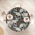thumbnail image 4 of Ambesonne Skull Fitted Round Tablecloth, Allegory to Death with Moths, 56"- 60" Diameter, Off White Ginger Grey, 4 of 5