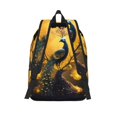 thumbnail image 2 of Picia Elegant Gold Leaf Peacock Printed Canvas Daypack - Stylish and Durable Vintage Compact Backpack - Class, Work, Travel, or Laptop Bookbag,Organized Compartments-Small, 2 of 6