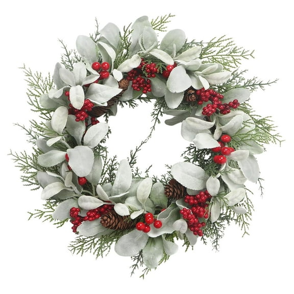 24 Inch Christmas Wreath Decor for Front Door Large Artificial Holiday Wreath Eucalyptus Leaves with Red Berries Wreath for Door House Room Window Holiday Outdoor Indoor Decor