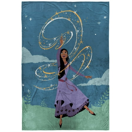 Disney Wish Kids Plush Bed Blanket, Twin, 62 x 90, Blue and Purple