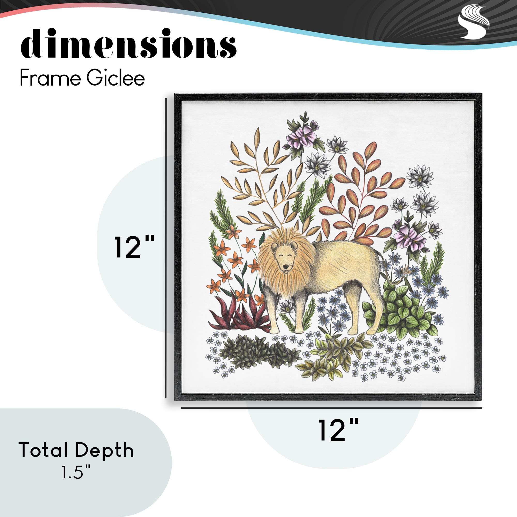 Jungle Wildlife Lion Black Framed Giclee Art, design by Cecilia Battaini