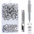 thumbnail image 1 of 100 Uds. Juegos de ojales Kit de ojales de 14mm herramientas para ojales Kit de ojales con ojales de metal con herramientas para ojales para reparación de tiendas de lona de lona plateadas, 1 of 5