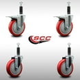 thumbnail image 2 of 5 Inch SS Red Poly Swivel 1 Inch Expanding Stem Caster Set 2 Total Lock Brakes, 2 of 2