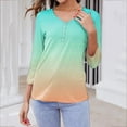thumbnail image 6 of Fashion 3/4 Sleeve Summer Tops for Womens 2024 Plus Size Spring And Summer Gradient Printed Top Collar Button Sexy Shirt 3/4 Sleeve Long Sleeve V Neck Top/Shirt Gifts for Womens, 6 of 7