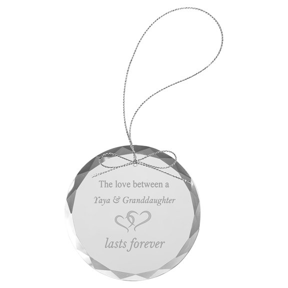 The Love Between A Yaya & Granddaughter Lasts Forever - Laser Engraved 3-1/4-inch Etch Handmade Xmas Round Clear Etched Crystal Glass Circle Inspirational Christmas Ornament with String