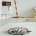 thumbnail image 3 of Grunge Round Floor Cushion with Handle, Patchwork Style Geometric Triangles Abstract Simplistic Effect Pattern, Pillow for Living Room & Dorms, 18" Round, Almond Green and Coral, by Ambesonne, 3 of 4