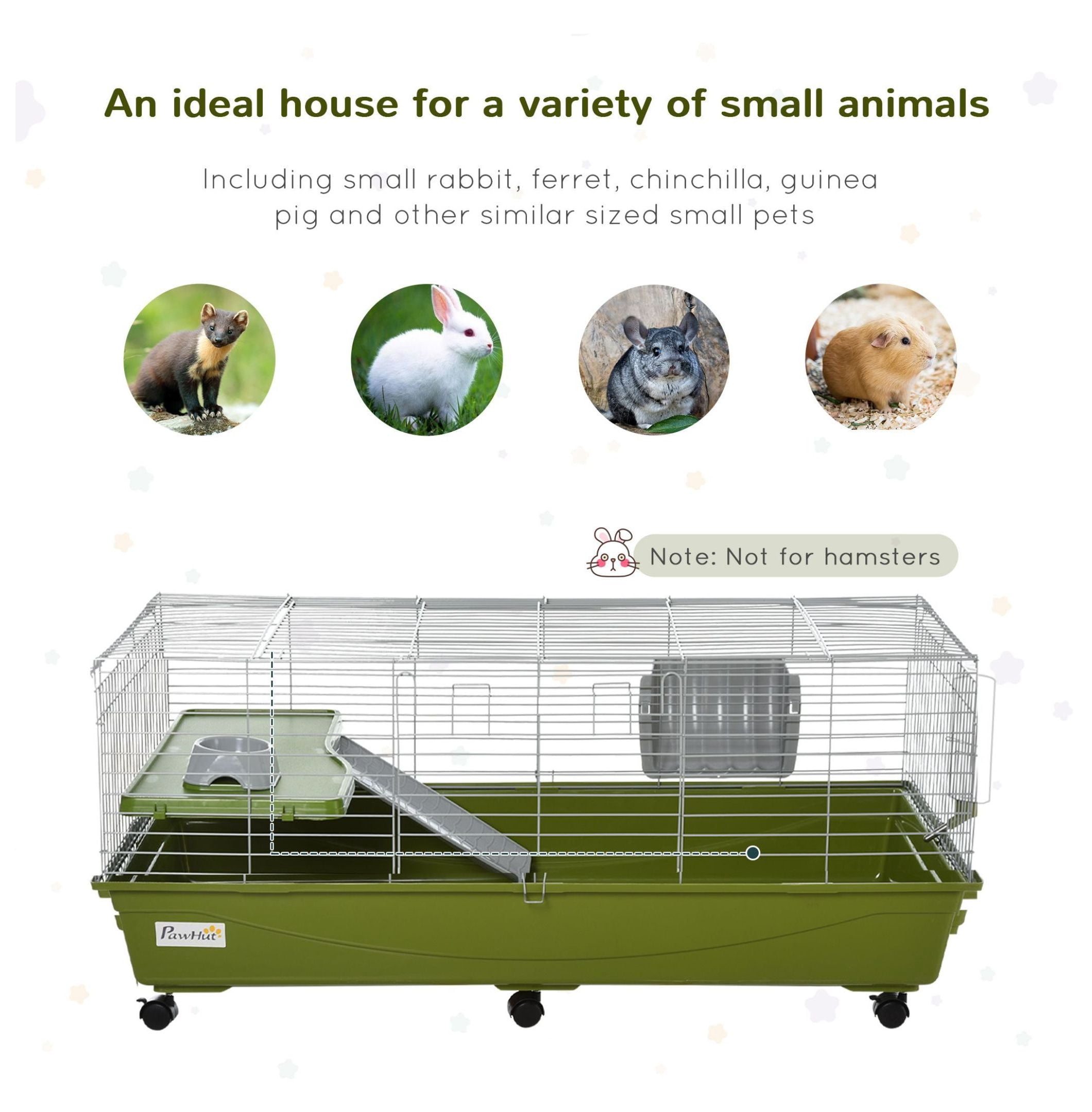 47" Chinchilla Cage Guinea Pig Hutch Small Animal Cage with Ramp, Platform, Food Dish & Water Bottle