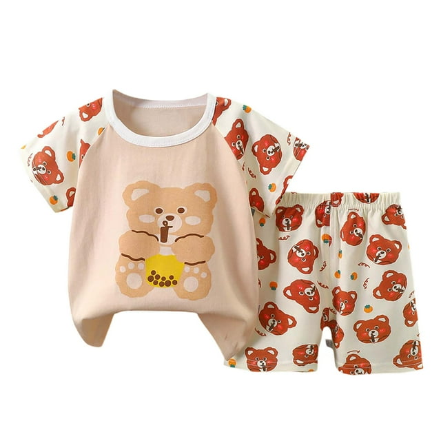 MIASHUI Ensemble 2 Pcs Tout-Petits Garçons Filles T-Shirts à Manches Courtes Imprimés Dessin Animé et Shorts, Rose, 18-24 Mois