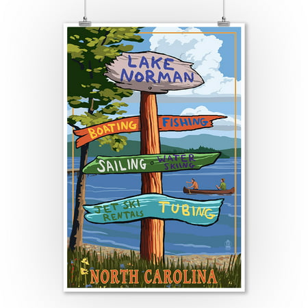 Lake Norman, North Carolina -  Destinations Sign - Lantern Press Artwork (9x12 Art Print, Wall Decor Travel