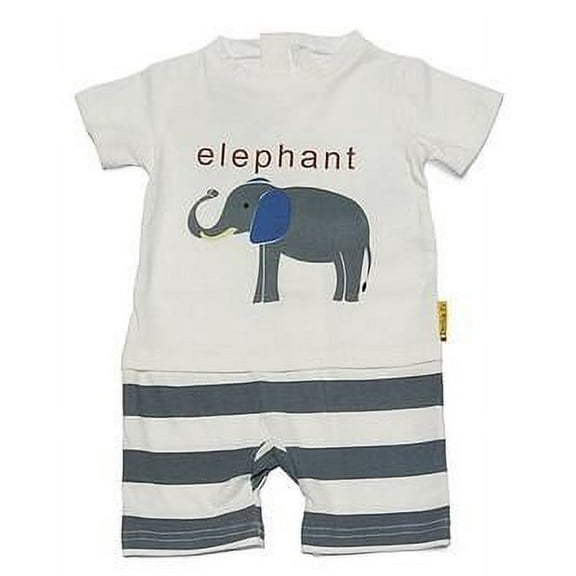 One Piece Strip-Proof Toddler Elephant Romper in White/Gray