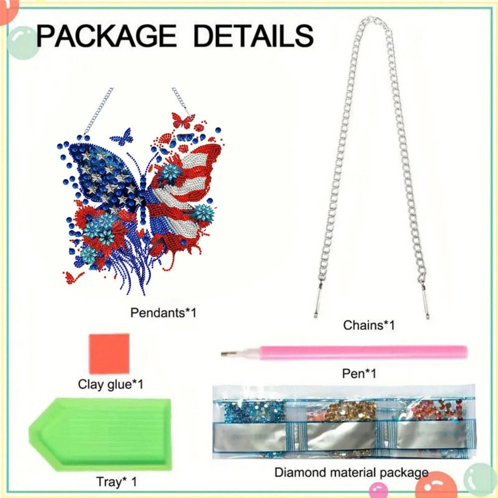FLOPESN 2PCS DIY Diamond Pendant Diamond Art Painting Independence Day USA Butterfly Creative Design PVC Home Decoration Pendant (Single Side Diamond)