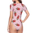 thumbnail image 4 of Haiem Watermelon Ice Cream Women's Crew Neck Short Sleeve Bodysuit Tops Stretchy Slim Basic-Small, 4 of 9