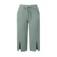thumbnail image 5 of Girls Casual Solid Color Elastic Waist Capri Pants for Everyday Comfort with Pockets for Play, 14-15 Years, Green, 5 of 5