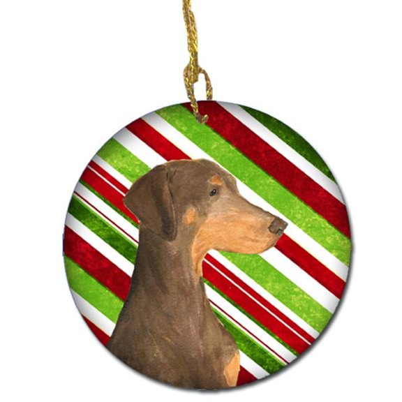 Doberman Candy Cane Holiday Christmas Ceramic Ornament