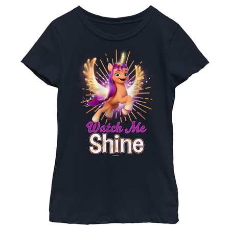 Girl s My Little Pony: A New Generation Watch Me Shine Graphic Tee Navy Blue Large