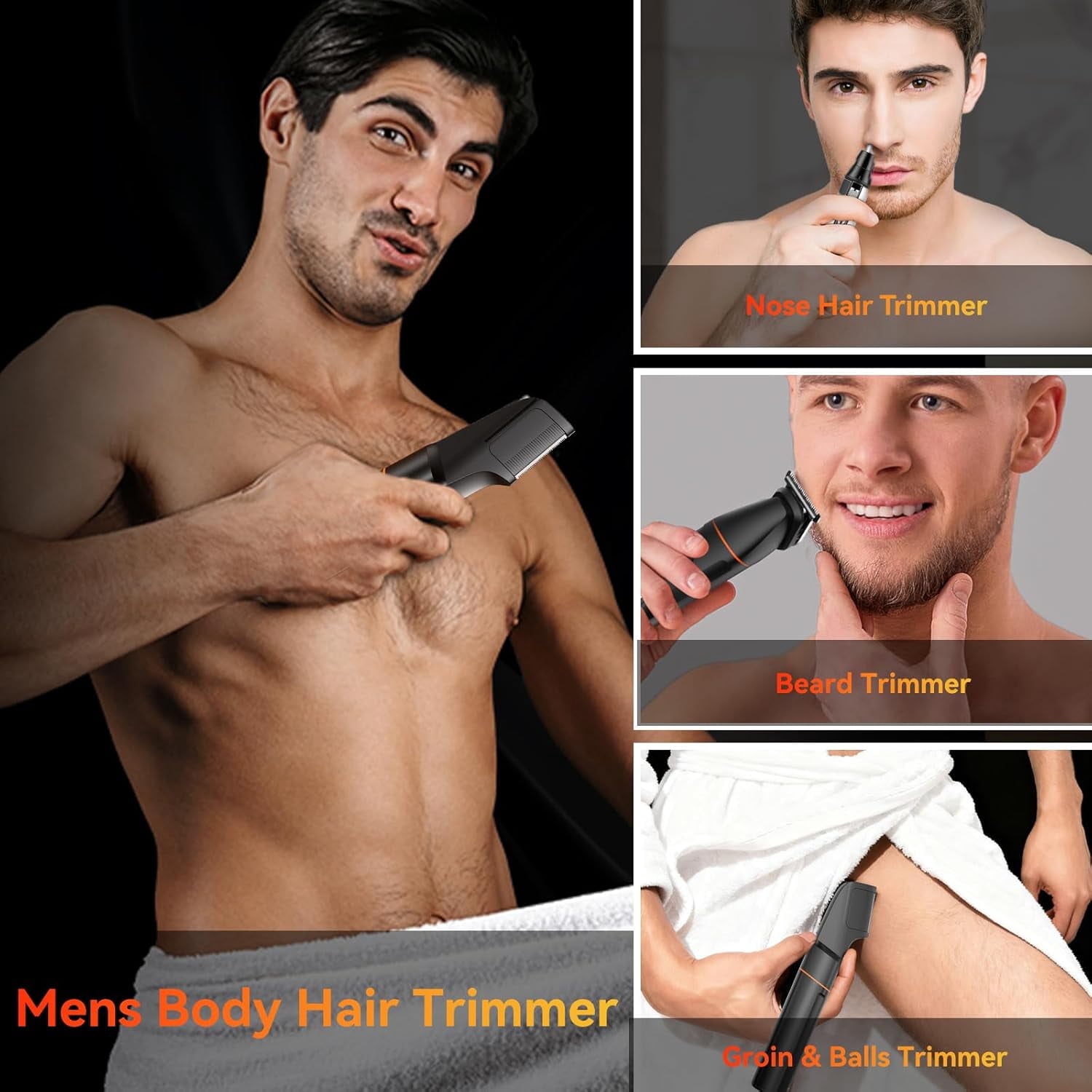 Manscape Body Hair Trimmer for Men, Waterproof Pubic, Groin & Ball Shaver, 4 in 1 V-Shaped No-Nick Mens Electric Grooming Kit with LED Display, USB Rechargeable, Adjustable Guide Comb