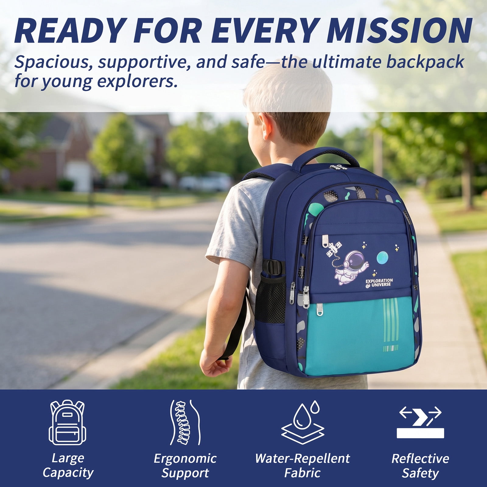 Lvelia School Backpack for Boys Kids Elementary School Bags Middle School Primary School Bookbags Lightweight Sturdy Spaceman Gifts,Green