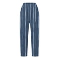 thumbnail image 2 of Wide Leg Pants for Women Ladies Striped Pocketed Straight Tube Loose Stretch Yoga Color Contrast Long Pant Womens Slacks Blue L, 2 of 5