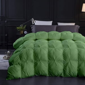 Moss All Season Down Pin-Tuck Comforter- Queen Size 90 x 90 Inches 1 pc Pinch Pleated Comforter 600 GSM & 4-Corner Tab's 100% Egyptian Cotton- - Moss Solid