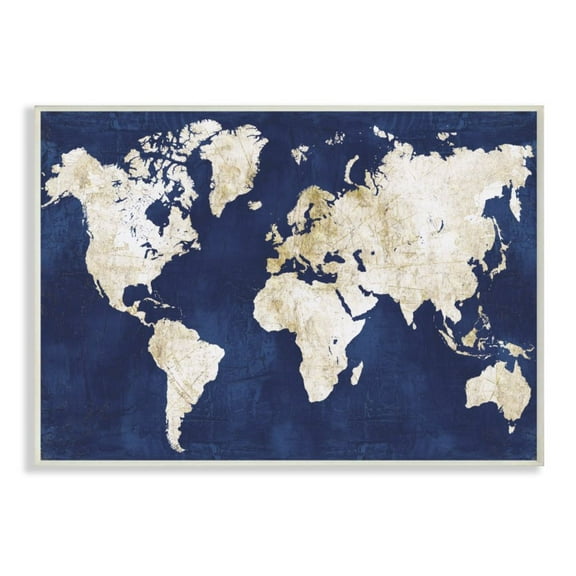Stupell Industries Navy and Distressed Gold World Map Graphic Art Unframed Art Print Wall Art, 10x15, by Alicia Vidal