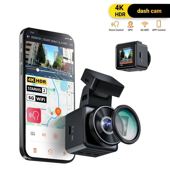 Vantrue 4K Mini Dash Cam Front, STARVIS 2 Platepix™ HDR Night Vision, Built-in 5G WiFi GPS, Voice Control, 24/7 Buffered Parking Mode